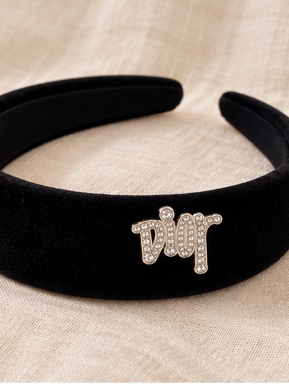 Black Velvet Crystal Logo Headband - Designer Inspired